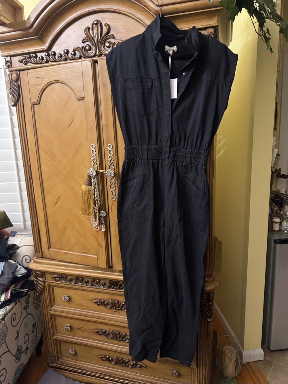 pistola Black Sleeveless Utility Jumpsuit with Elastic Waist